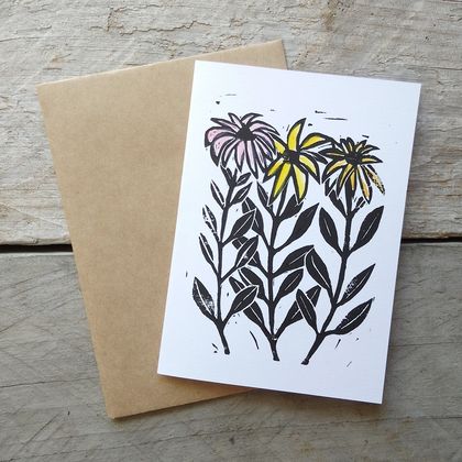 Hand-Printed Greeting Card - Daisies