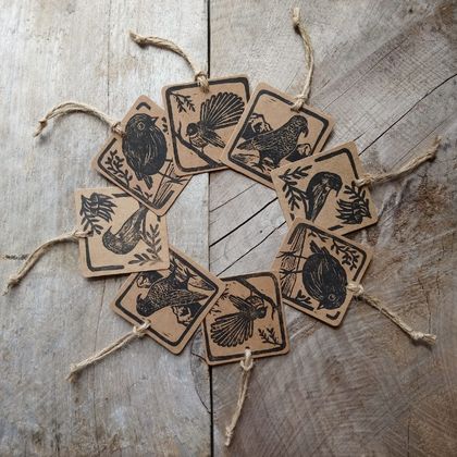 Hand-Printed NZ Bird Gift Tags - Pack of 8
