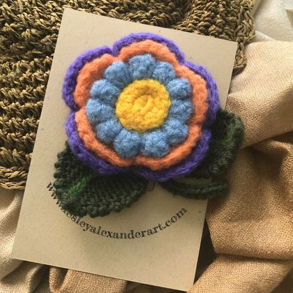 Three colour wool flower brooch