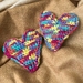 Heart brooches - multicoloured, crocheted and needle felted