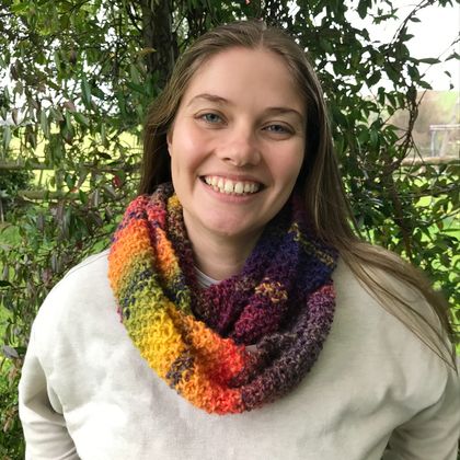 Hand knitted Merino and acrylic infinity scarf - multi coloured