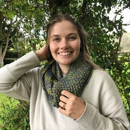 Hand knitted Merino and acrylic infinity scarf - multi coloured