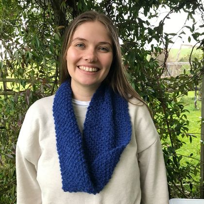 Hand knitted Alpaca, wool and nylon infinity scarf - blue