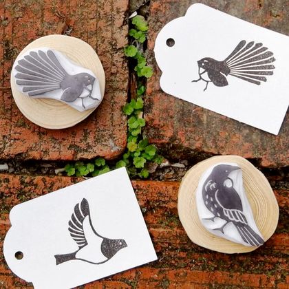 Hand carved kereru NZ wood pigeon rubber stamp