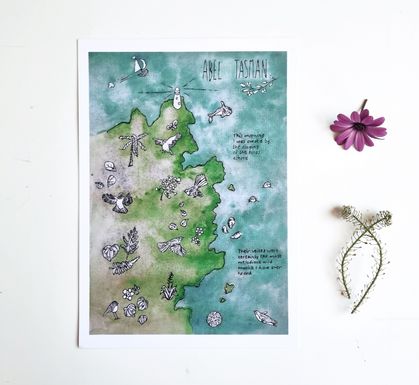 Abel Tasman wildlife illustrated map print