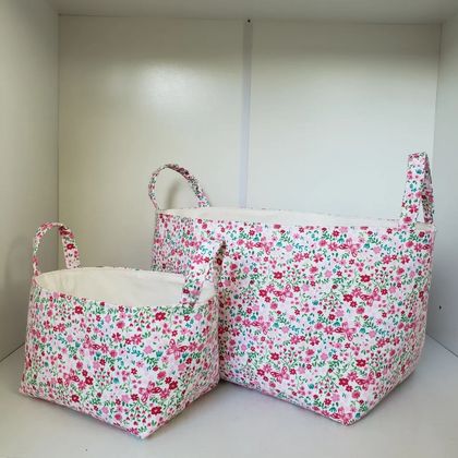 Set of two flower fabric basket