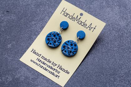 Blue-stud dangle earrings