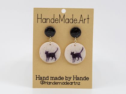 Black Cat Stud-Dangling Earrings