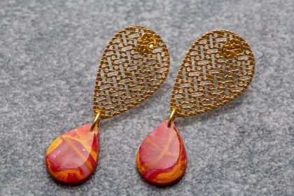 Pink-Gold Drop Stud Earrings