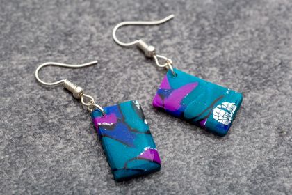 Rectangle Colorful Polymer Clay Hook Earrings