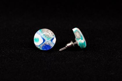 Blue Polymer Clay Stud Earrings