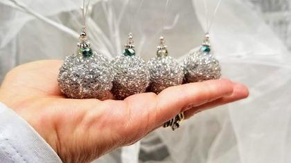 Miniature Silver Beaded Christmas Decorations sold in a Set of 4, Glass and crystal Ornaments