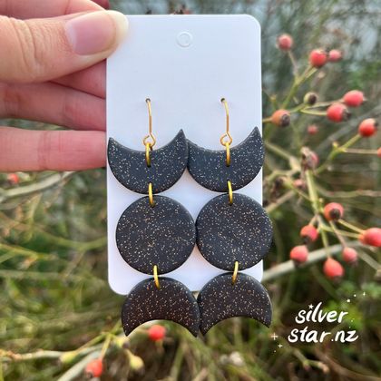 Sparkly Black Moon Phase Earrings