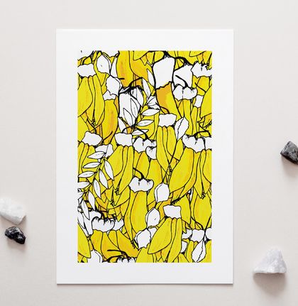 Kowhai Yellow NZ Native Flowers – A4 Abstract Floral Art Print
