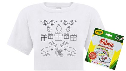 Christmas Dinos Colour Your Own T-shirt Bundle (Tee & Fabric Pens)