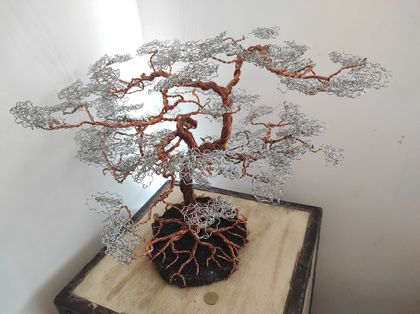 large copper and zinc bonsai tree