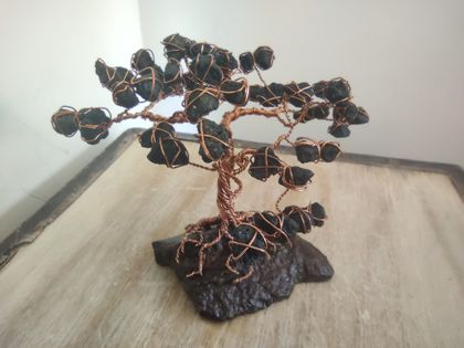 copper wire tree with black NZ pumice on stone base