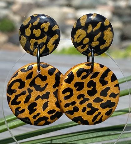 Leopard print Polymer Clay with silk screen print and resin overlay