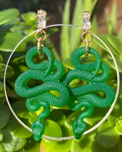 Resin Snake with 18K Gold studs and rhinestones- Light Green