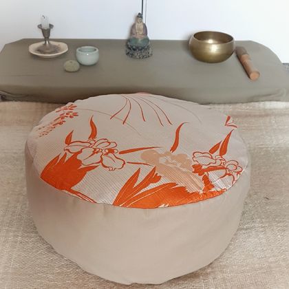Vintage kimono meditation cushion - orange/fawn