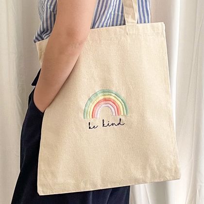 Personalised Rainbow Hand Embroidered Tote Bag