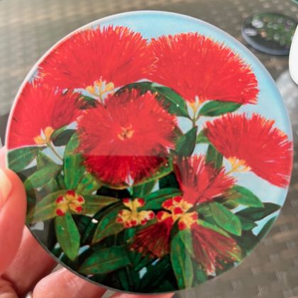 Pohutukawa glass coasters - set of 4