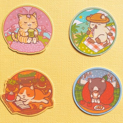 Seasonal Tea Cats Sticker Set (4pcs)
