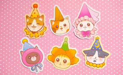 Cats in Hats Stickers Set  (6pcs)