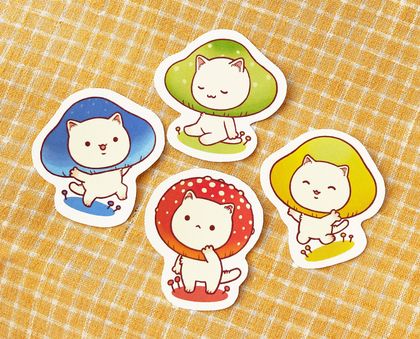 Mushroom Cats Stickers Set (4pcs)