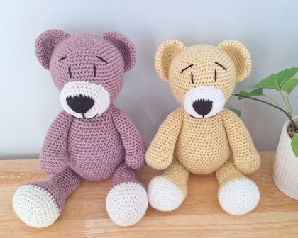 Crochet Soft Toy Teddy Bears 1x Dusky Pink, 1x Vanilla Yellow, price per each