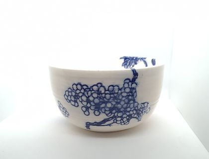 White blue blossom pottery planter