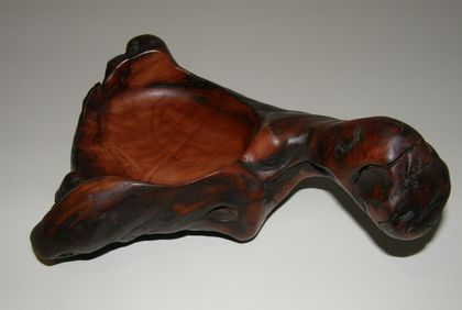 Natural form red Beech bowl with natural carved handle