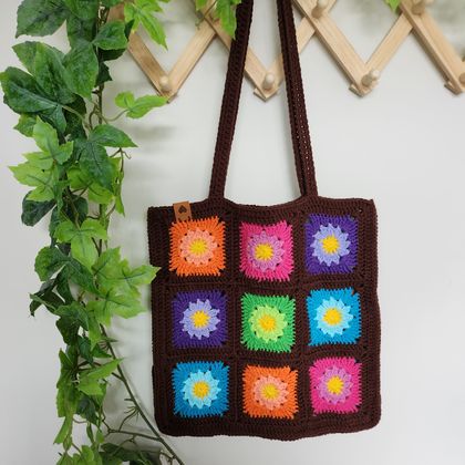 Crochet Tote Bag (Dark Brown)