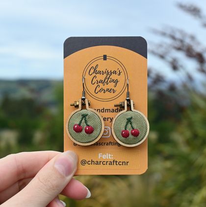 Cherries Embroidered Earrings