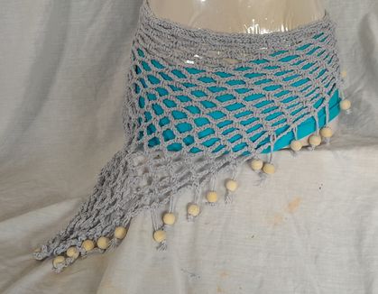 Eco-cotton crochet sarong in grey with wooden beads