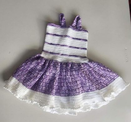 Crochet Toddler Dress Purple & White