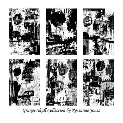 Grunge Skull Collection - 6 Signed Prints - Artist Roseanne Jones