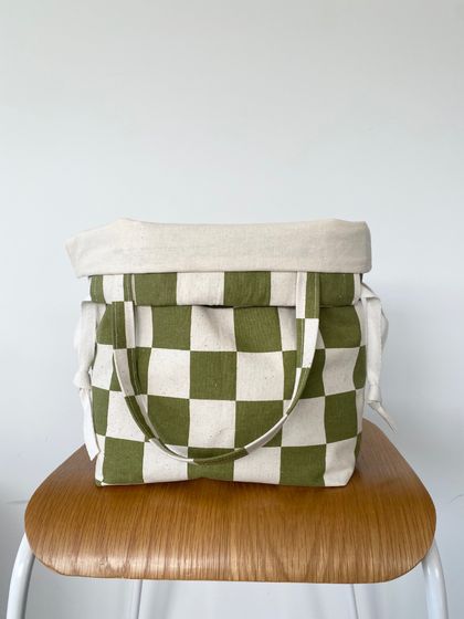 SALE! Medium Knitting / Crochet Project Bag - Green Checkerboard Print