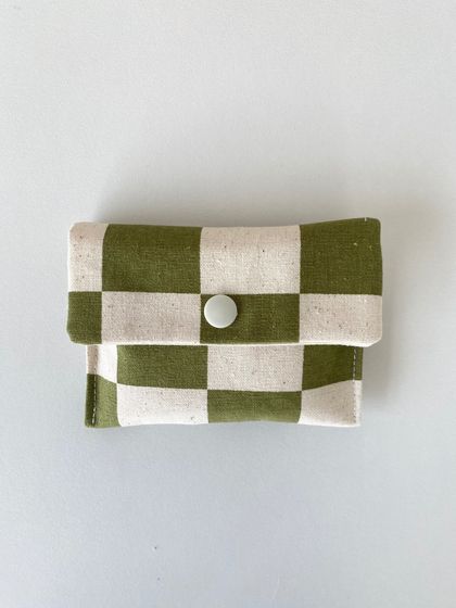 Small Notion Pouch  - Green Checkerboard Print