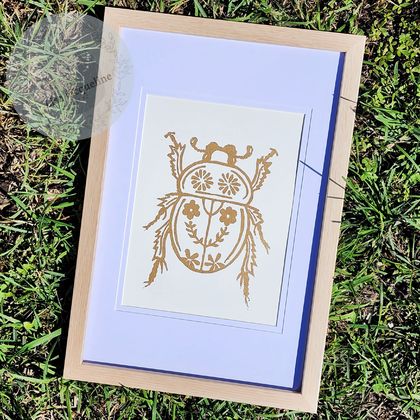 'Spring Dumbledor Beetle' - A5 print, Shiny gold on white