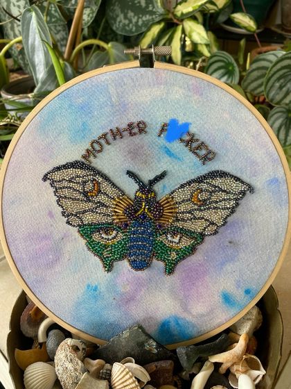 Moth-er f*cker beaded embroidery 