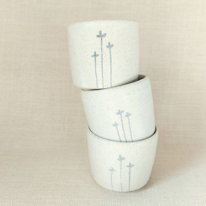 Small Ceramic Bowls or Tumblers with Botanical Detail