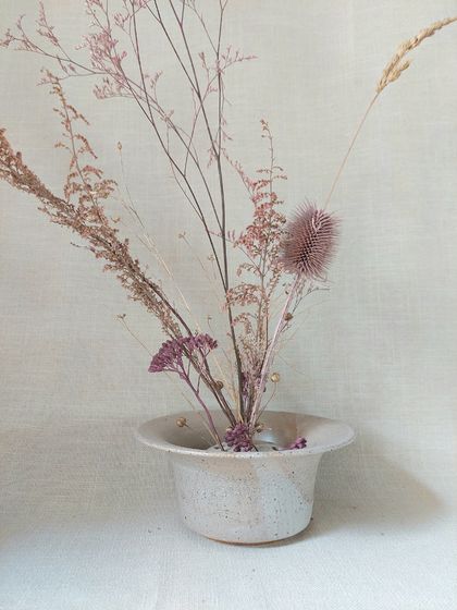 Ceramic Ikebana Flower Frog and Bowl Vase