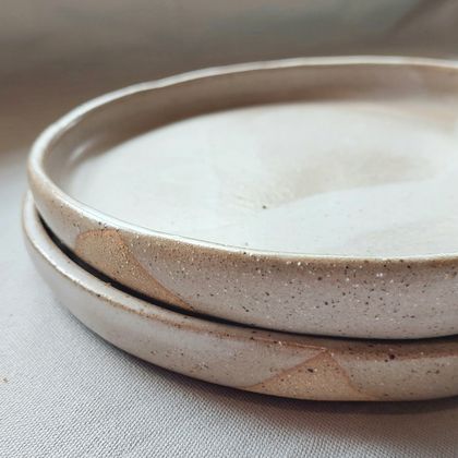 Deep Ceramic Plate - Creme/ White