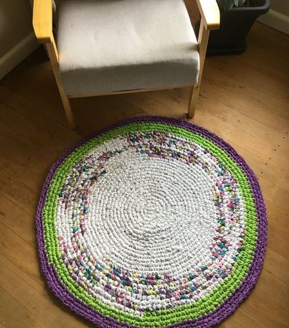 Bright green, white and purple rug