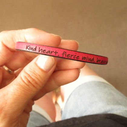 Kind heart, fierce mind, brave spirit - Leather Mantra Bracelet - Fuschia