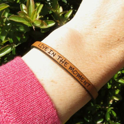 LIVE IN THE MOMENT - Leather Mantra Bracelet