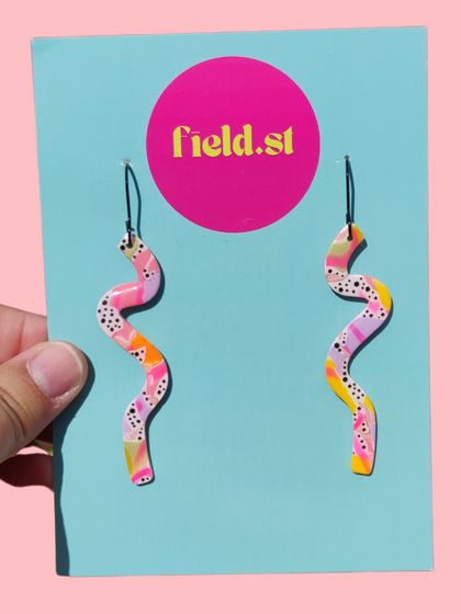 Wiggle earrings with hand painted details