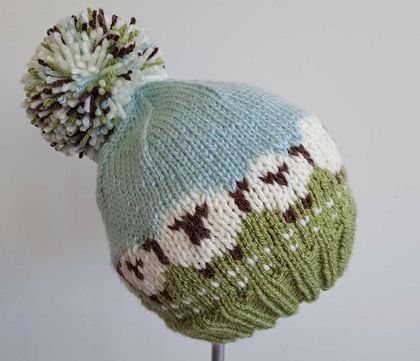 Hand Knitted Sheep pompom hat