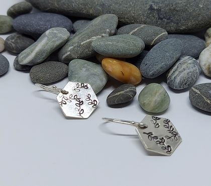 Hexagon leaf stamped earrings